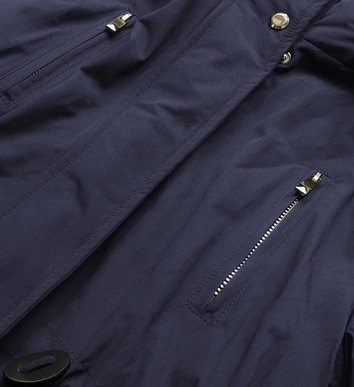 Dwustronna damska kurtka zimowa z kapturem granatowo-różowa (w213big)