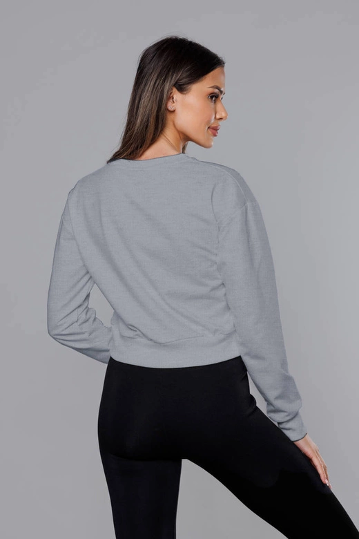 Cienka krótka bluza dresowa damska jasnoszara (8B938-2)