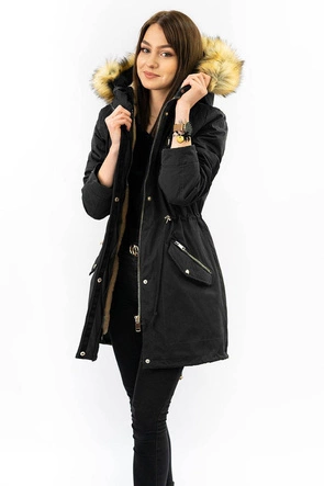 CIEPŁA DAMSKA ZIMOWA PARKA Z PODPINKĄ CZARNA (W168)