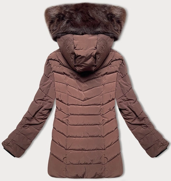 Pikowana kurtka zimowa damska z kapturem S'west czekoladowa (B8299-14)