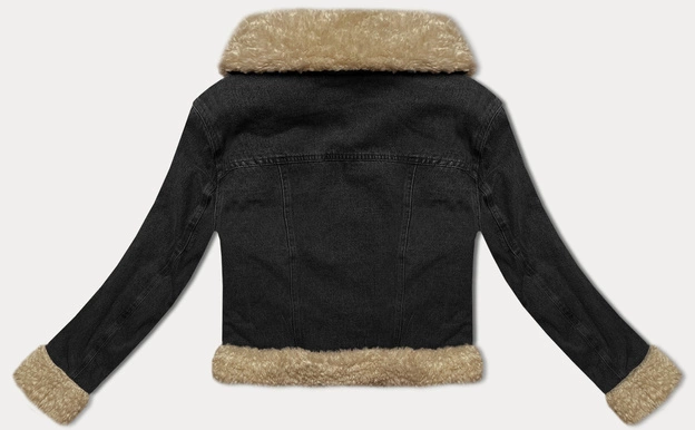 Jeansowa kurtka na podszewce typu baranek J Style wytarty czarny/beż (11Z8217)
