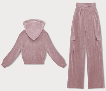 Komplet damski bluza + spodnie typu cargo różowy (AMG-322A)