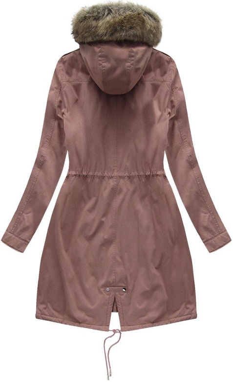 Damska parka zimowa na misiu z kapturem antyczny róż (7992-PLUS)