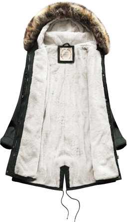 Kurtka damska typu parka na misiu z kapturem army (7602BIG)