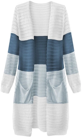 PRĄŻKOWANY KARDIGAN BIAŁO-NIEBIESKI (222ART)