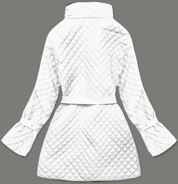 Pikowana kurtka damska z paskiem biała (7262)