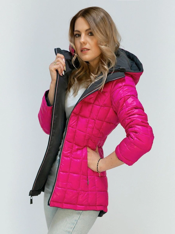 Dwustronna kurtka przejściowa szaro-amarantowa (7699)