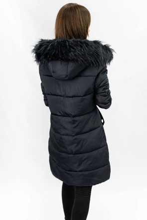 PIKOWANA KURTKA DAMSKA ZIMOWA Z KAPTUREM GRAFITOWA (7756)