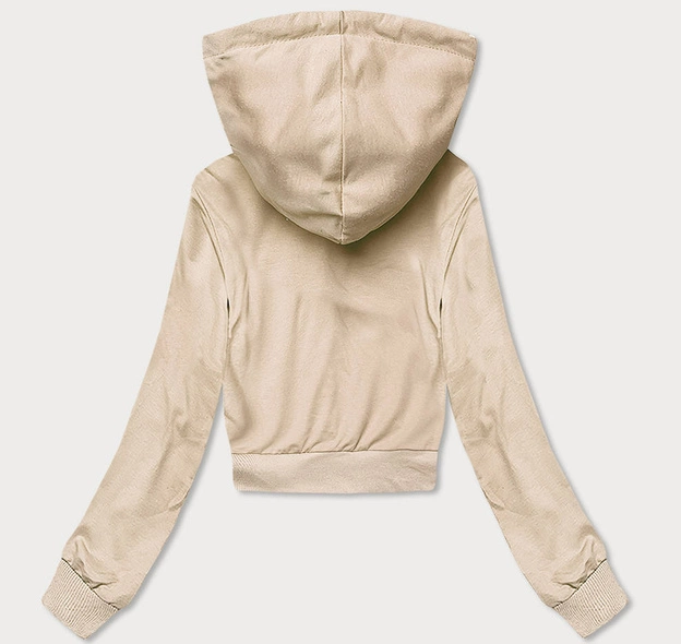 Krótka bluza dresowa z kapturem ecru (8B939-67+132)