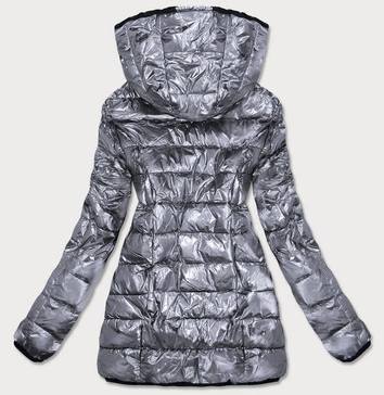 BŁYSZCZĄCA DWUSTRONNA KURTKA DAMSKA SREBRNA (B9543-13)
