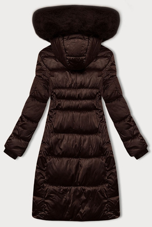 Zimowa pikowana kurtka plus size z kapturem S'west czekoladowa (B8267-14)