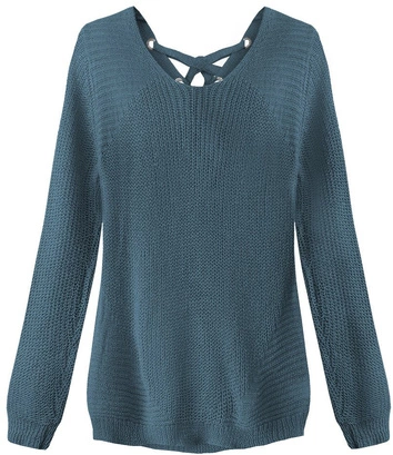 AŻUROWY SWETER Z SZNUROWANIEM NIEBIESKI (226ART)