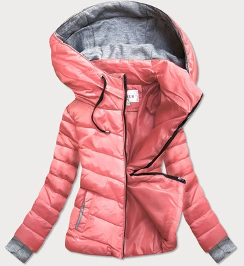 KRÓTKA KURTKA ZIMOWA DAMSKA Z KAPTUREM RÓŻOWA (717ART)