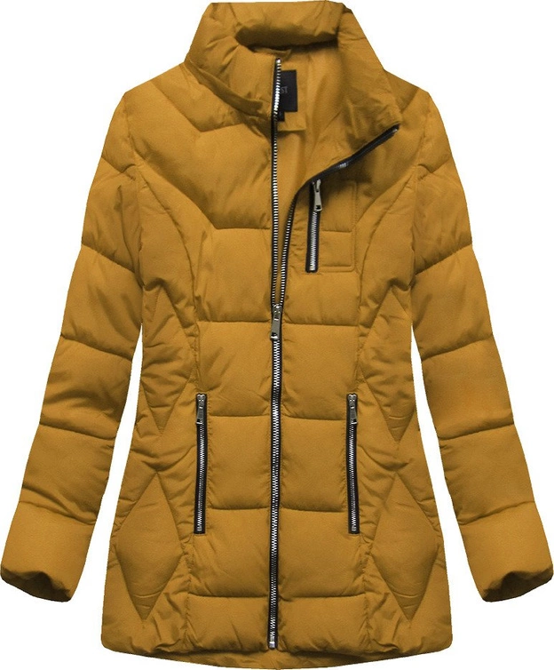 ZIMOWA PIKOWANA KURTKA DAMSKA Z KAPTUREM ŻÓŁTA (B9901)