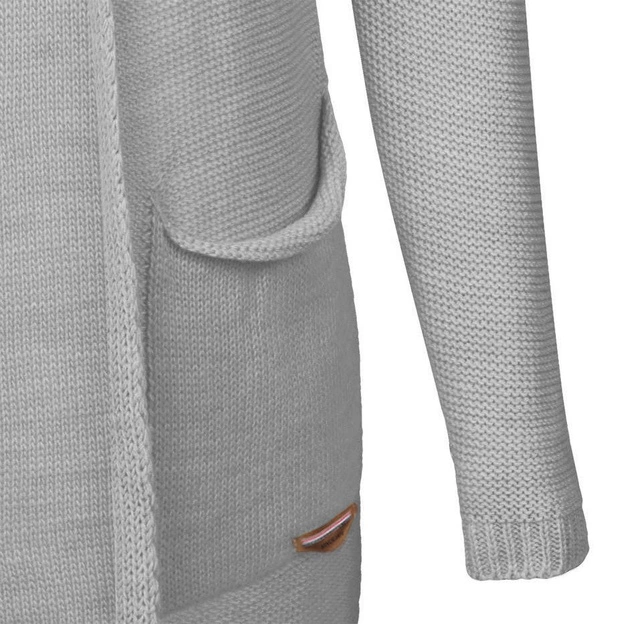 DŁUGI SWETER Z KAPTUREM I KIESZENIAMI JASNOSZARY (114ART)