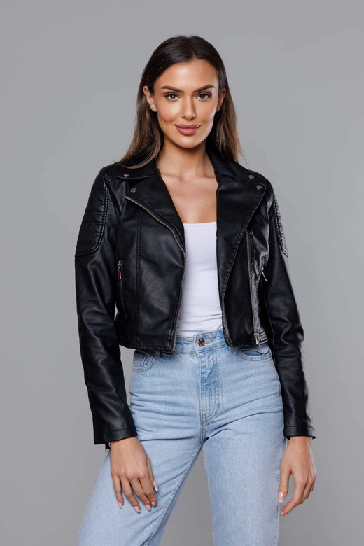 Krótka ramoneska ze skóry ekologicznej czarna (11Z8028)