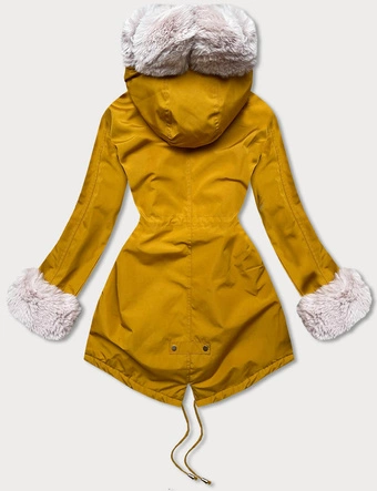 DAMSKA KURTKA PARKA NA FUTERKU MUSZTARDOWA (WM988)