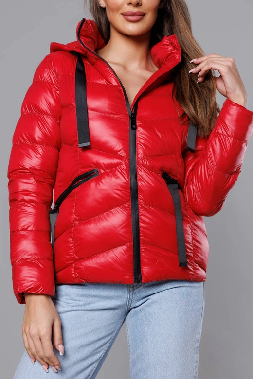 Krótka kurtka zimowa damska czerwona (23066-(270)(1))