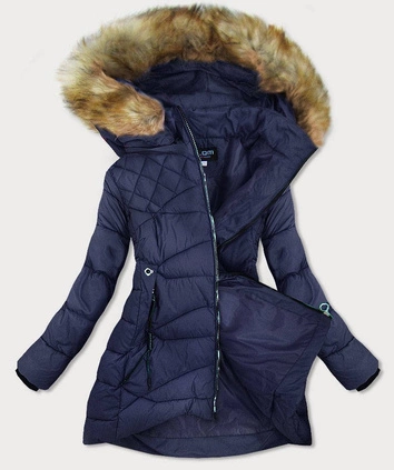 PIKOWANA KURTKA DAMSKA Z KAPTUREM GRANATOWA (808BIG)