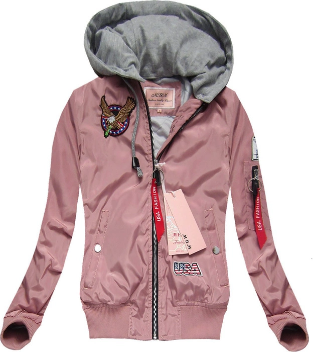 KURTKA BOMBER Z NASZYWKAMI RÓŻOWA (W558)