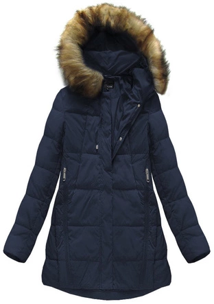 KURTKA DAMSKA ZIMOWA Z PUCHEM NATURALNYM GRANATOWA (8061)
