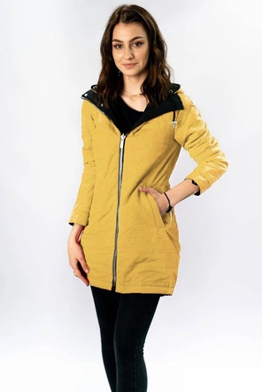 DWUSTRONNA PARKA DAMSKA Z KAPTUREM GRANATOWO-ŻÓŁTA (W354)