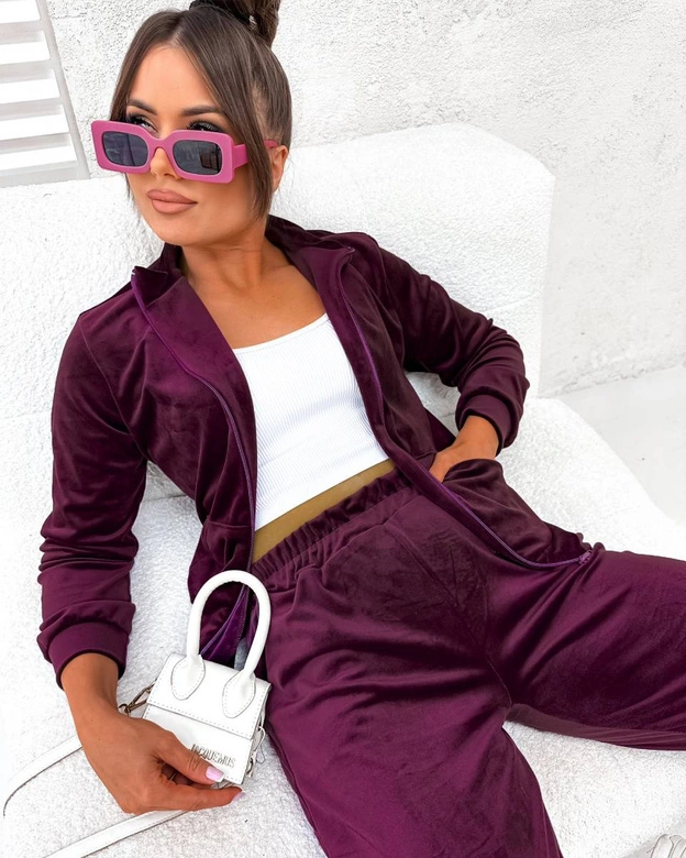 Welurowy komplet z rozpinaną bluzą bordowy (771)