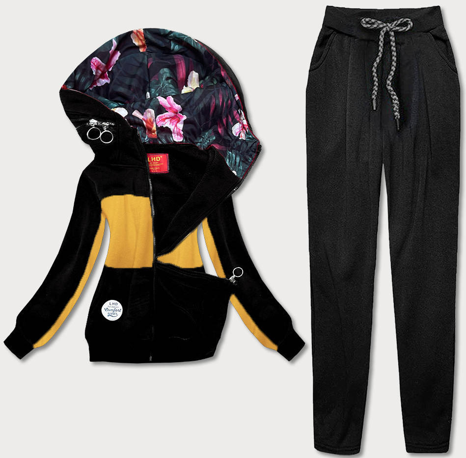 Dres damski bluza + spodnie żółty-czarny(AMG808)