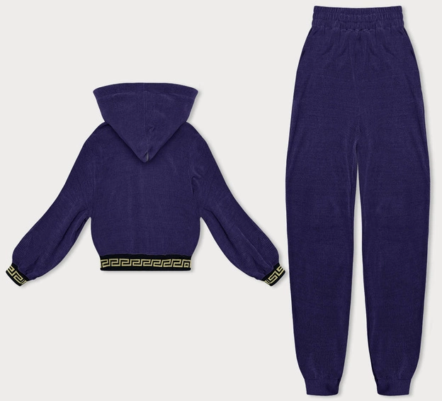 Komplet dresowy w prążki z ozdobnymi ściągaczami śliwkowy (AMG-345A)