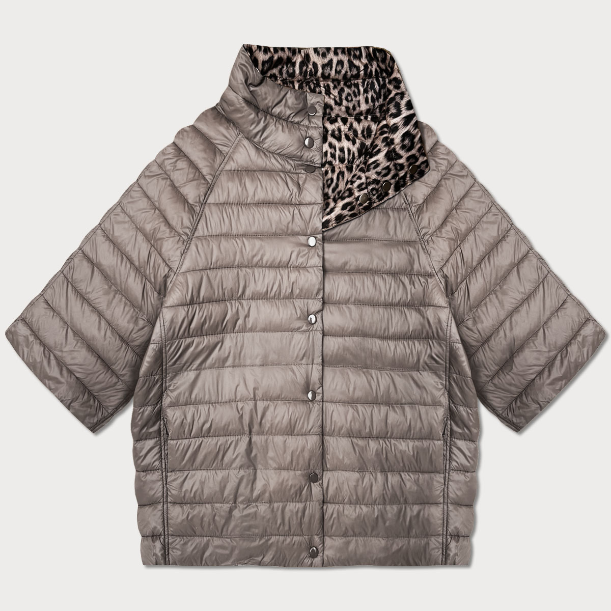 Dwustronna kurtka damska plus size z rękawem 3/4 Goodlookin kakao/panterka (M6-6308-358)
