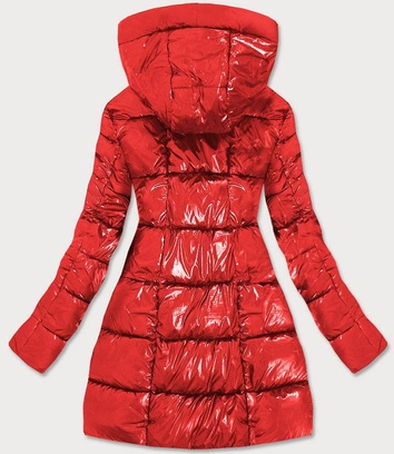 BŁYSZCZĄCA ZIMOWA KURTKA DAMSKA CZERWONO-SZARA (R9545)