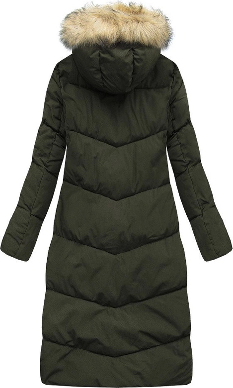 PROSTY PŁASZCZ ZIMOWY DAMSKI Z KAPTUREM KHAKI (J9-007)