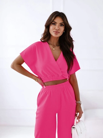 Zestaw kopertowy top i szerokie spodnie fuksja (8178)