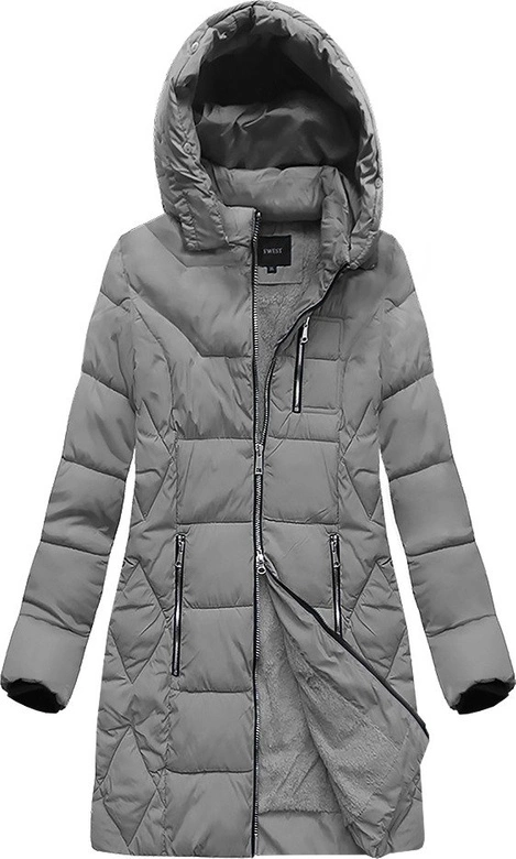 DŁUŻSZA ZIMOWA KURTKA DAMSKA Z KAPTUREM SZARA (B9902)