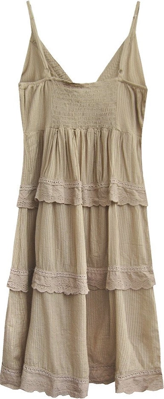 BAWEŁNIANA SUKIENKA Z FALBANAMI CIEMNOBEŻOWA (1510)