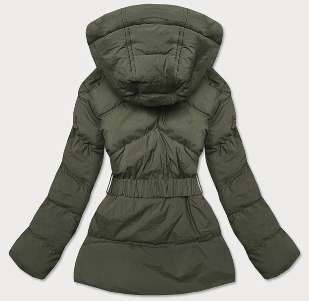 Pikowana kurtka przejściowa z paskiem khaki (23060-2)