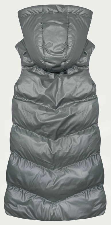 Puchowa długa kamizelka z kapturem szara (5M3183-105)