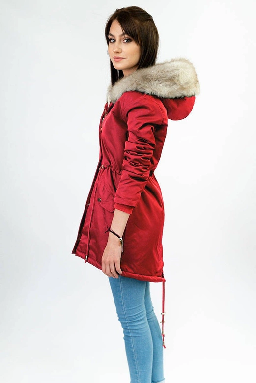 DAMSKA PARKA ZIMOWA NA FUTERKU CZERWONA (B508)