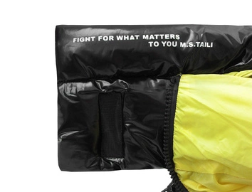 BŁYSZCZĄCY PŁASZCZ Z PUCHEM NATURALNYM CZARNO-ŻÓŁTY (H9178)