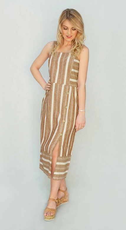 Bawełniana sukienka z guzikami brązowa (345art)