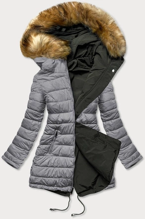Dwustronna kurtka damska zimowa army-szara (m-21508)