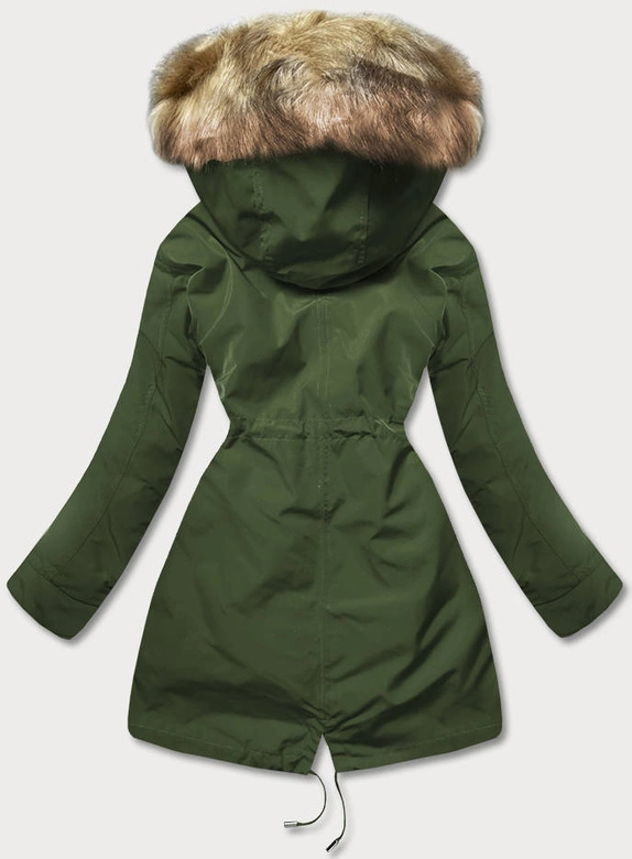 Ciepła kurtka zimowa damska khaki-ecru (w629)