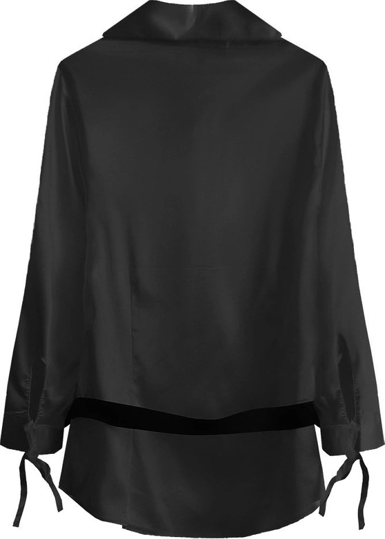 SATYNOWA KOSZULA Z PASKIEM CZARNA (X1003X)