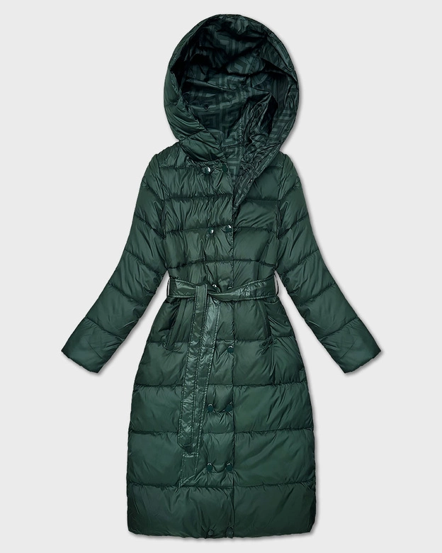 Dwustronna długa kurtka z kapturem zielona (P22-6638-33+33)