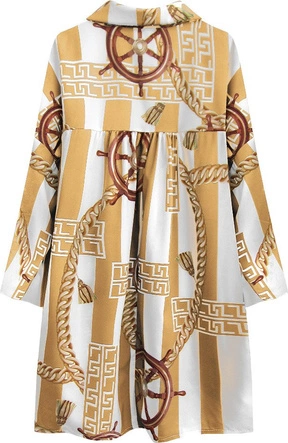 KOSZULA OVERSIZE WE WZORY BIAŁO-KARMELOWA (301ART)