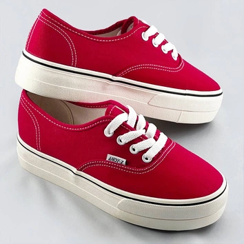 Sznurowane tenisówki na grubej podeszwie czerwone (aw020304)