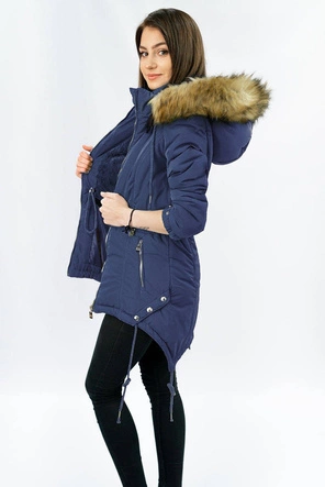 PIKOWANA KURTKA DAMSKA ZIMOWA Z KAPTUREM GRANATOWA (X7210WX)