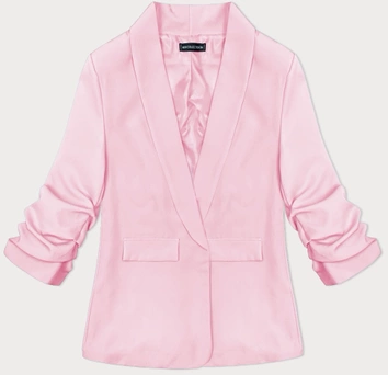 Cienka marynarka z marszczonymi rękawami jasny róż (22-356)