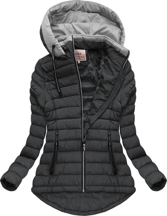 PIKOWANA KURTKA DAMSKA ZIMOWA Z KAPTUREM GRAFITOWA (W515)