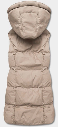 Puchowy bezrękawnik damski z kapturem jasny beżowy (5M721-62)